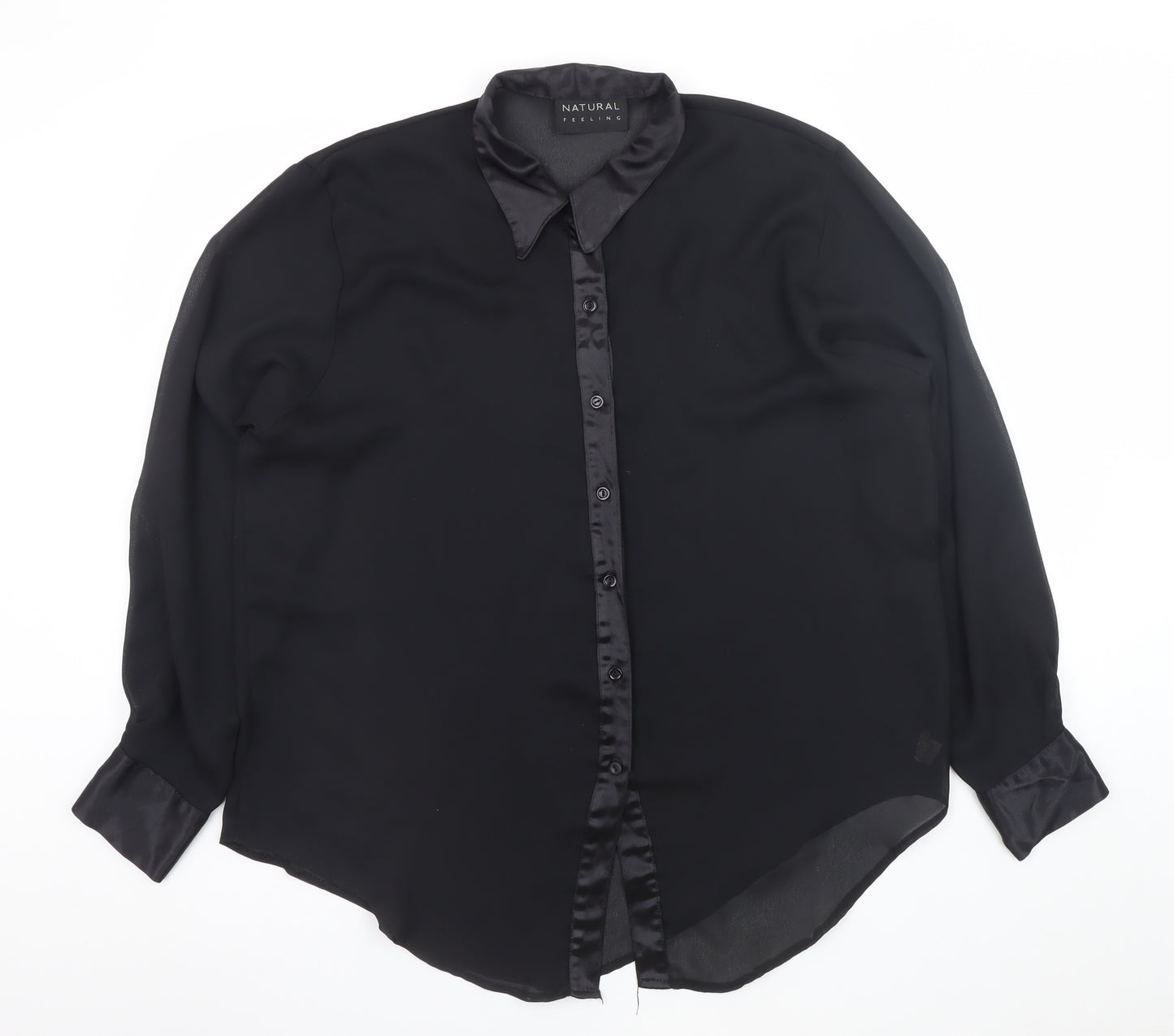 Natural Feeling Women’s Black Size 12 Collared Chiffon Blouse