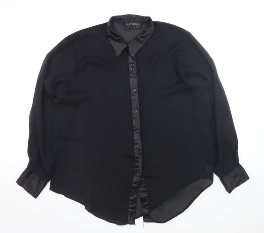 Natural Feeling Women’s Black Size 12 Collared Chiffon Blouse