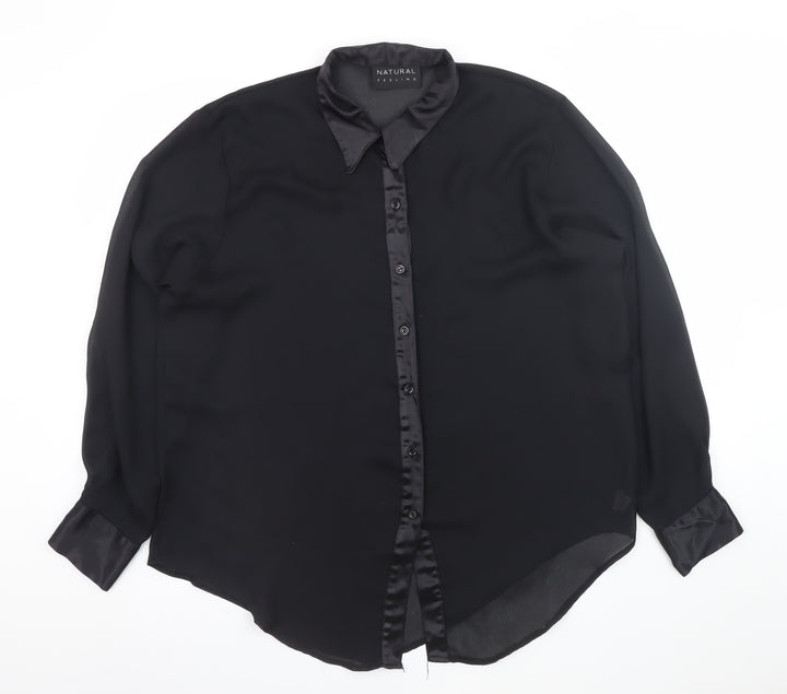 Natural Feeling Women’s Black Size 12 Collared Chiffon Blouse