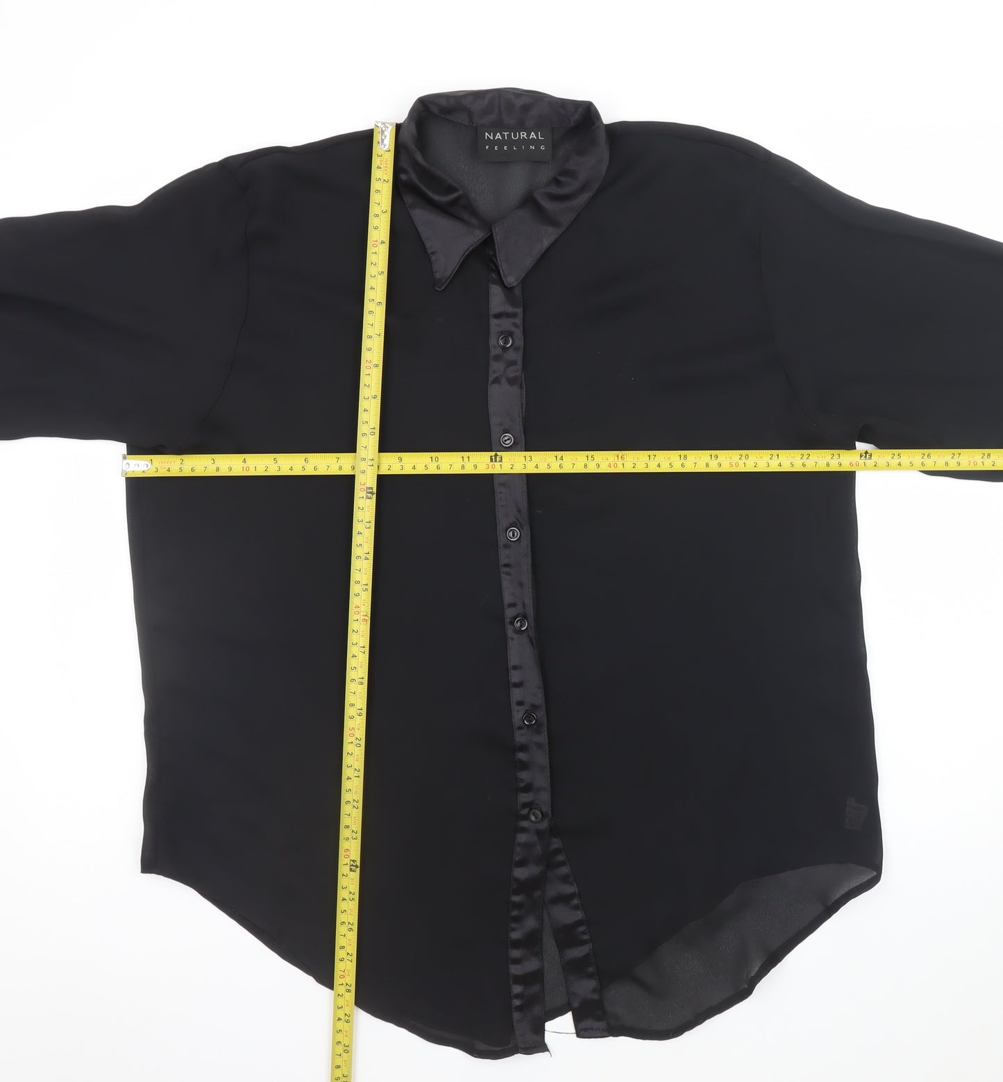 Natural Feeling Women’s Black Size 12 Collared Chiffon Blouse