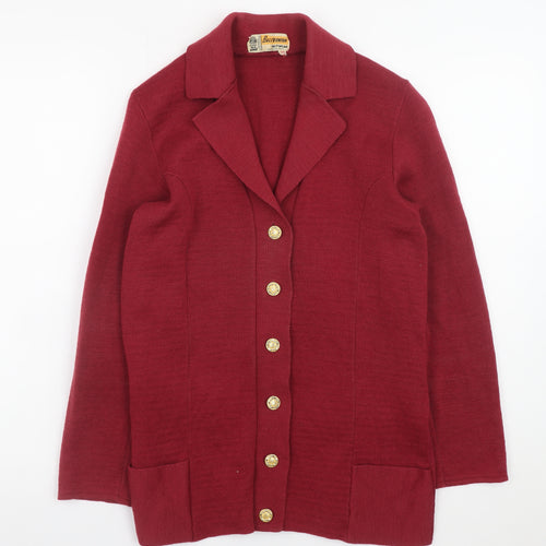 Ballybunion Women Red Wool Collared Long Sleeve Vintage Cardigan Size 10
