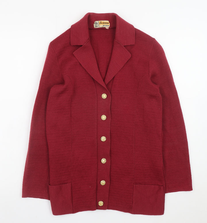 Ballybunion Women Red Wool Collared Long Sleeve Vintage Cardigan Size 10