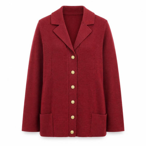 Ballybunion Women Red Wool Collared Long Sleeve Vintage Cardigan Size 10