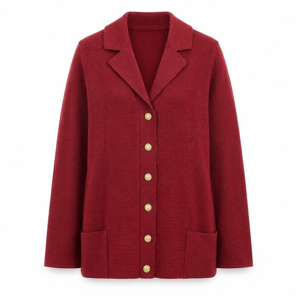 Ballybunion Women Red Wool Collared Long Sleeve Vintage Cardigan Size 10
