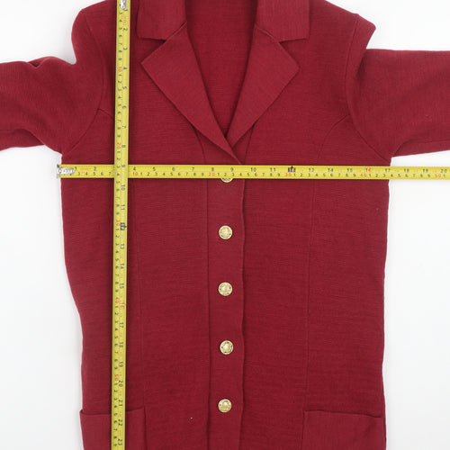 Ballybunion Women Red Wool Collared Long Sleeve Vintage Cardigan Size 10