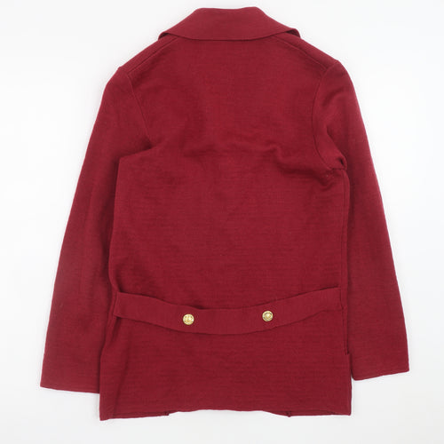 Ballybunion Women Red Wool Collared Long Sleeve Vintage Cardigan Size 10
