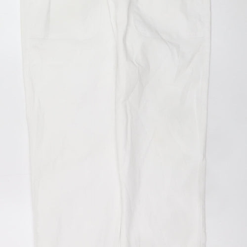 Dunnes Women White Cotton Elastic Waist Straight Leg Trousers M