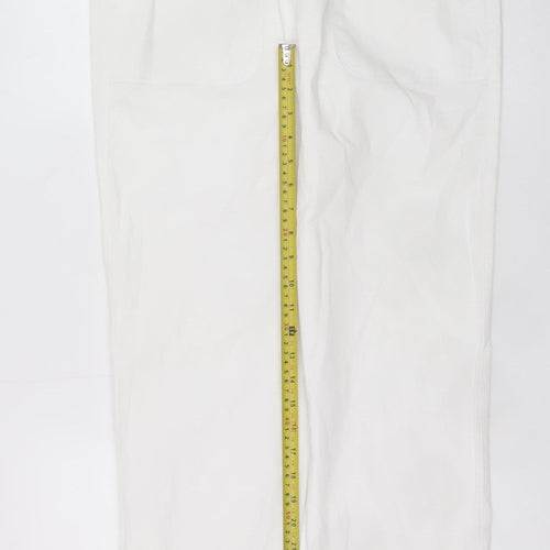 Dunnes Women White Cotton Elastic Waist Straight Leg Trousers M