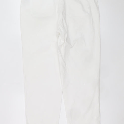 Dunnes Women White Cotton Elastic Waist Straight Leg Trousers M