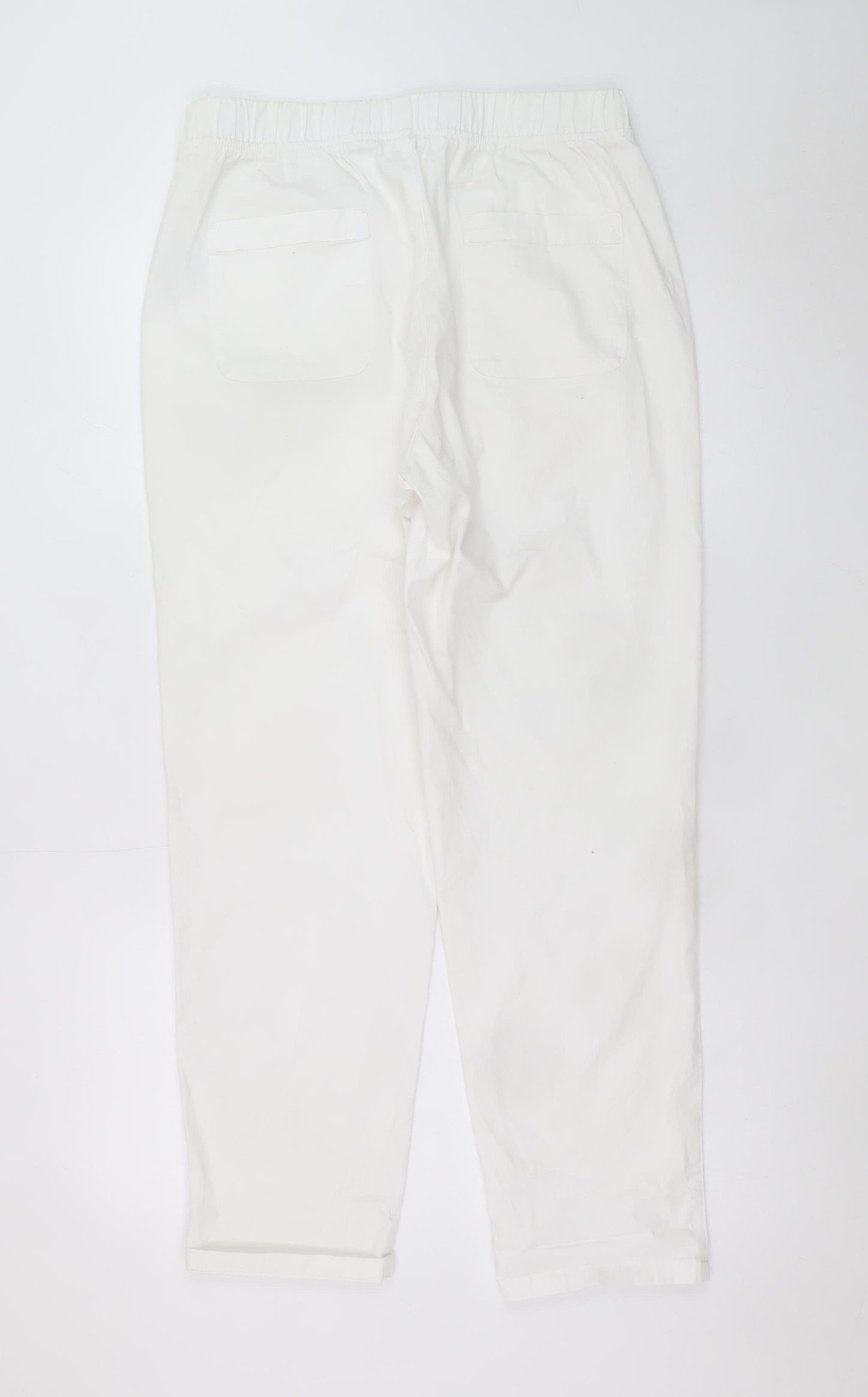 Dunnes Women White Cotton Elastic Waist Straight Leg Trousers M