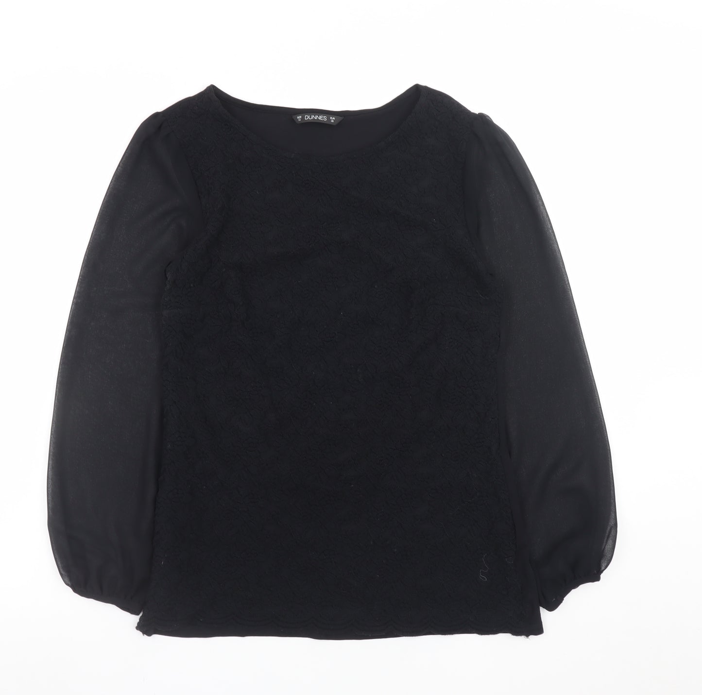 Dunnes Women’s Black Lace Chiffon Long Sleeve Tunic Blouse Size 10