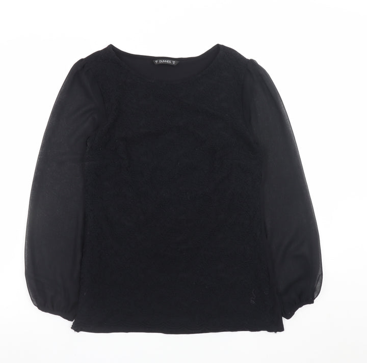 Dunnes Women’s Black Lace Chiffon Long Sleeve Tunic Blouse Size 10