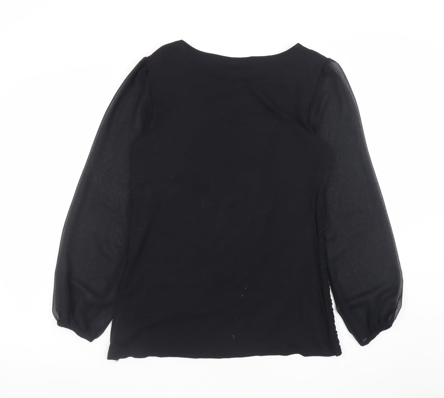 Dunnes Women’s Black Lace Chiffon Long Sleeve Tunic Blouse Size 10