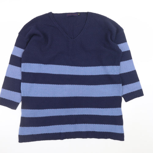 Nova Notte Women's Blue Striped V-Neck Knit Jumper Dress S