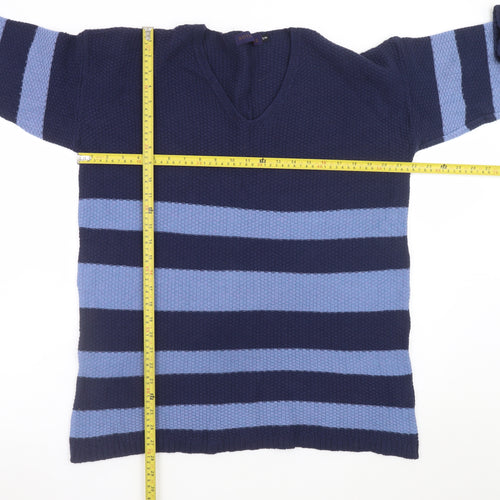 Nova Notte Women's Blue Striped V-Neck Knit Jumper Dress S