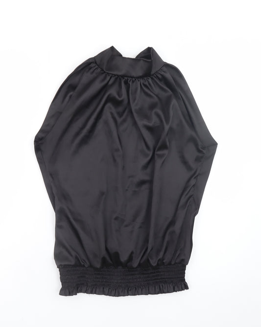 Lili Women's Black Halter Satin Wrap Blouse Size 14