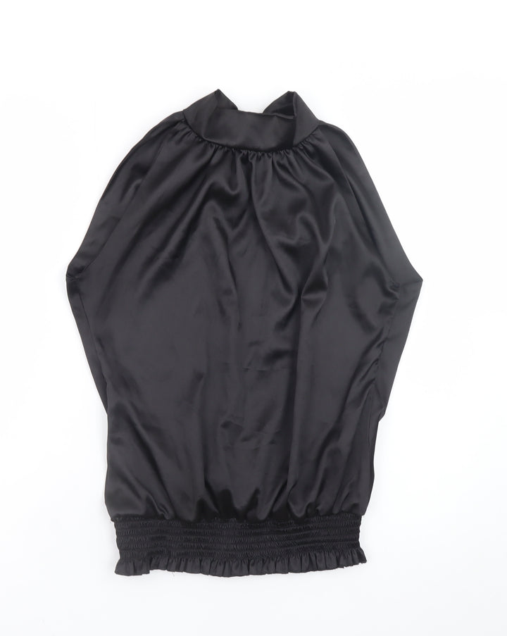 Lili Women's Black Halter Satin Wrap Blouse Size 14