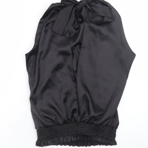 Lili Women's Black Halter Satin Wrap Blouse Size 14