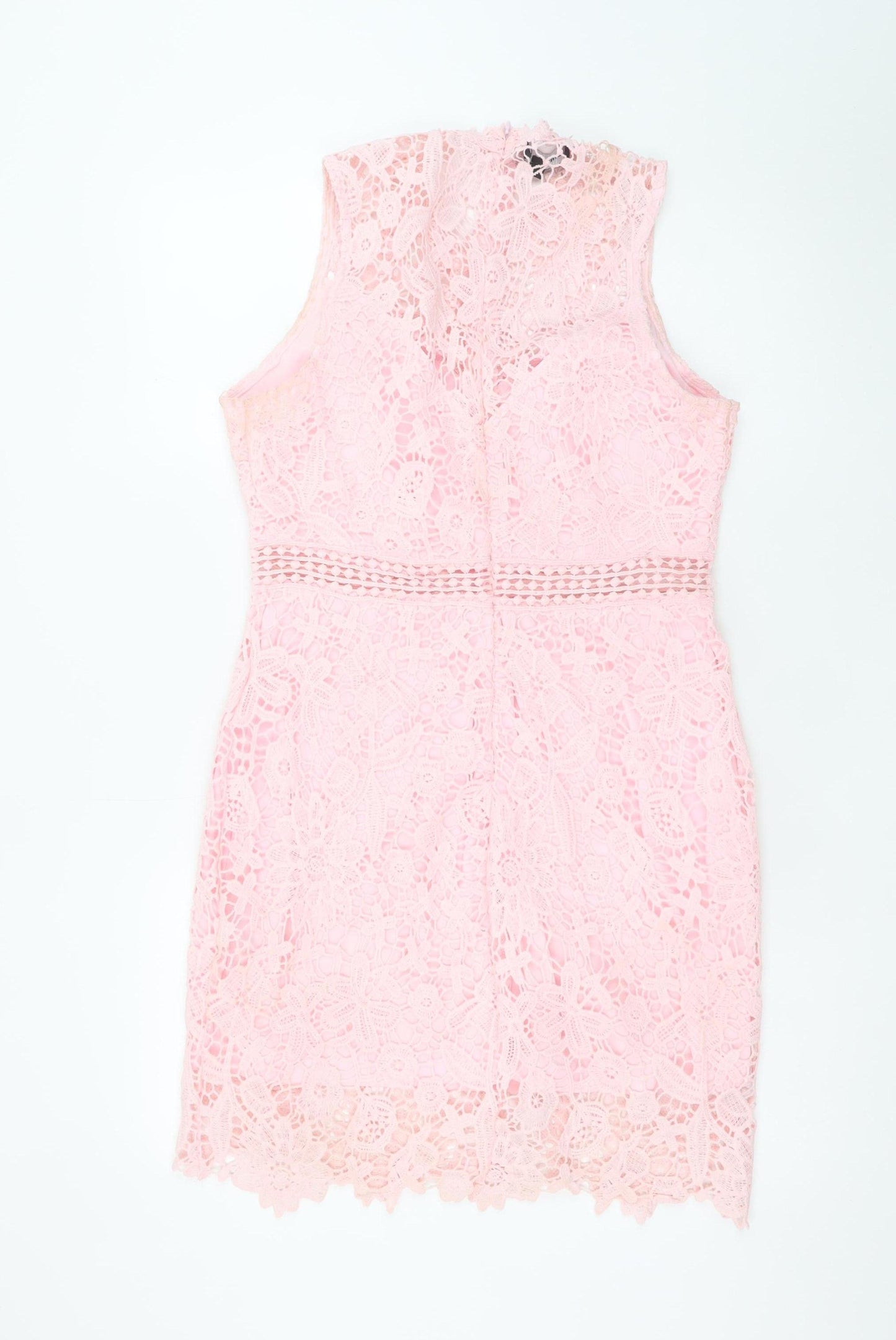 EillyBazar Women's Pink Lace Sleeveless Bodycon Short Dress L