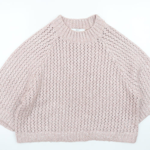 Next Women Pink Open-Knit 3/4 Sleeve Pullover Jumper Size 12