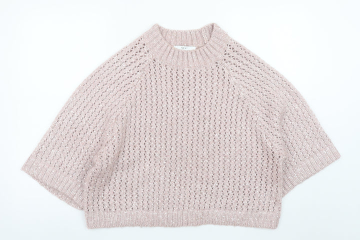 Next Women Pink Open-Knit 3/4 Sleeve Pullover Jumper Size 12