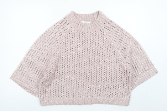 Next Women Pink Open-Knit 3/4 Sleeve Pullover Jumper Size 12