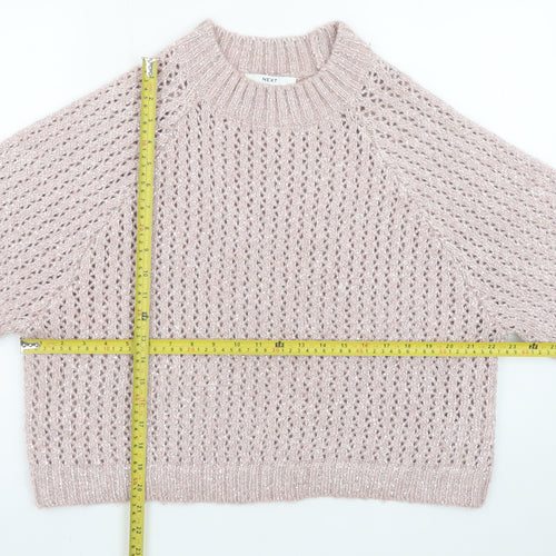 Next Women Pink Open-Knit 3/4 Sleeve Pullover Jumper Size 12