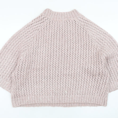 Next Women Pink Open-Knit 3/4 Sleeve Pullover Jumper Size 12