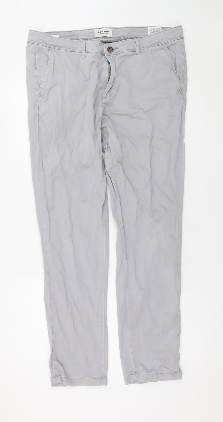 Jack & Jones Men’s Grey Straight Fit Jeans 36W 32L Cotton Blend