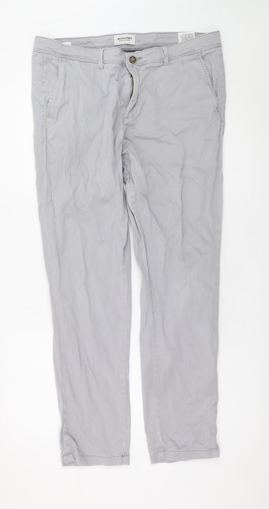 Jack & Jones Men’s Grey Straight Fit Jeans 36W 32L Cotton Blend