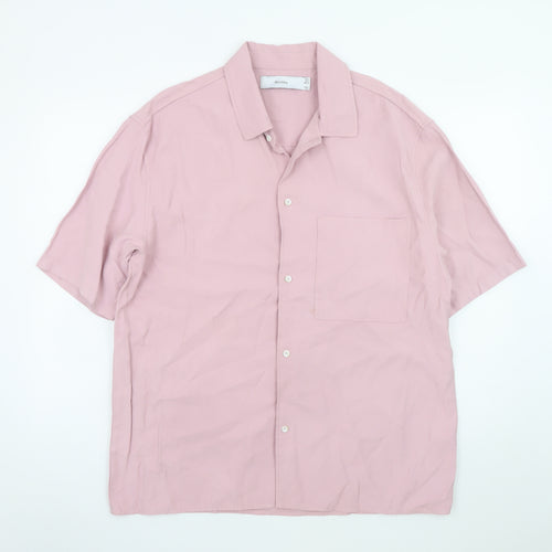 Bershka Men's Pink Short Sleeve Button-Up Shirt L Regular Fit