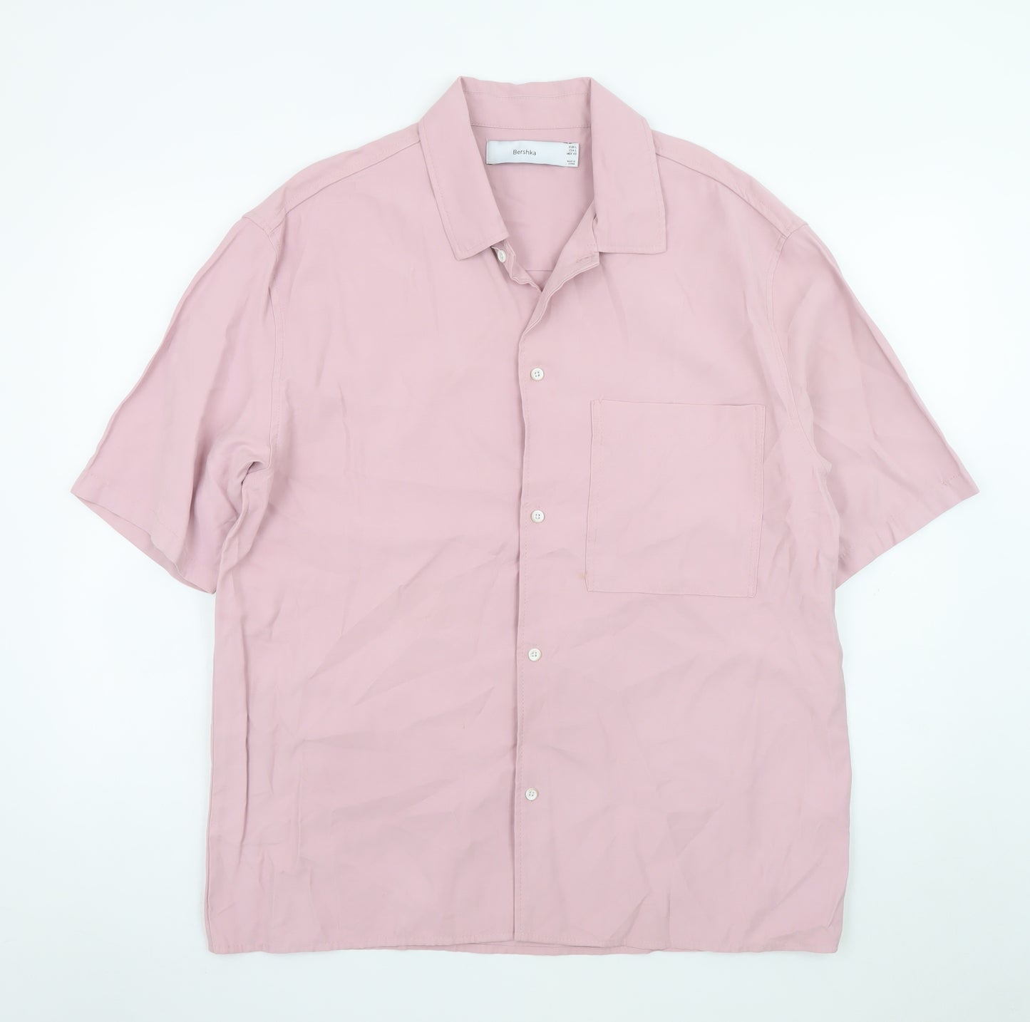 Bershka Men's Pink Short Sleeve Button-Up Shirt L Regular Fit