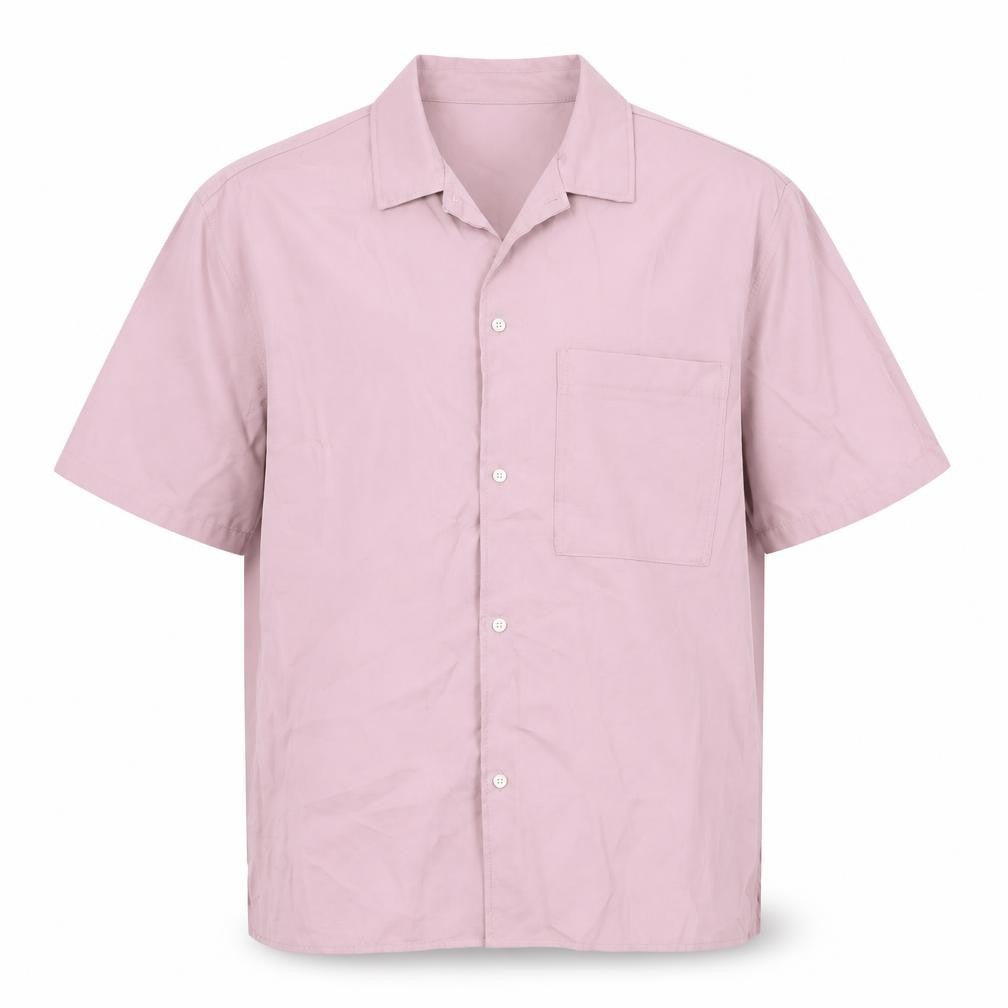 Bershka Men's Pink Short Sleeve Button-Up Shirt L Regular Fit