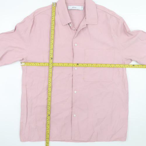 Bershka Men's Pink Short Sleeve Button-Up Shirt L Regular Fit