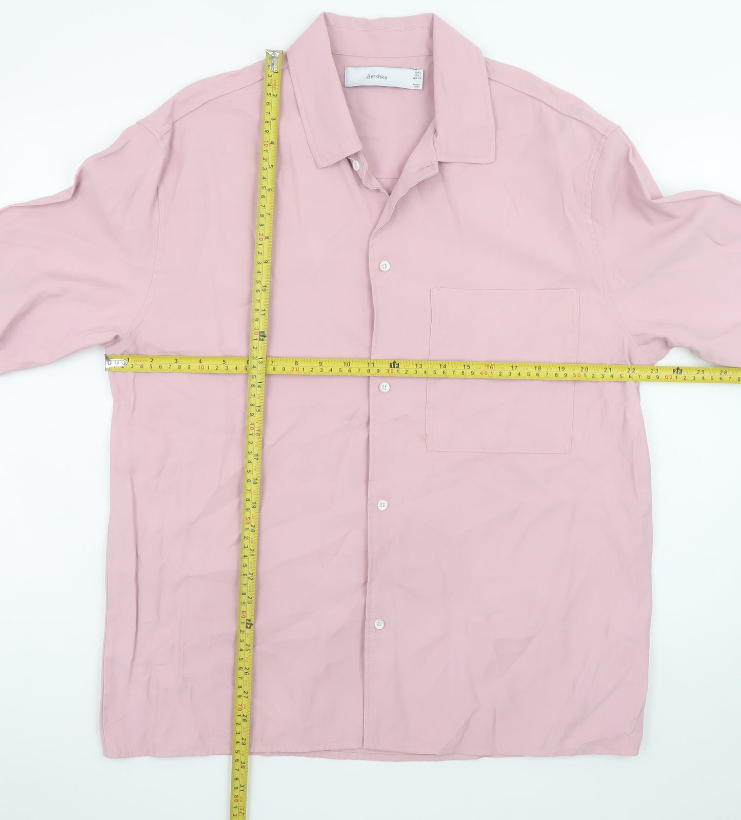 Bershka Men's Pink Short Sleeve Button-Up Shirt L Regular Fit