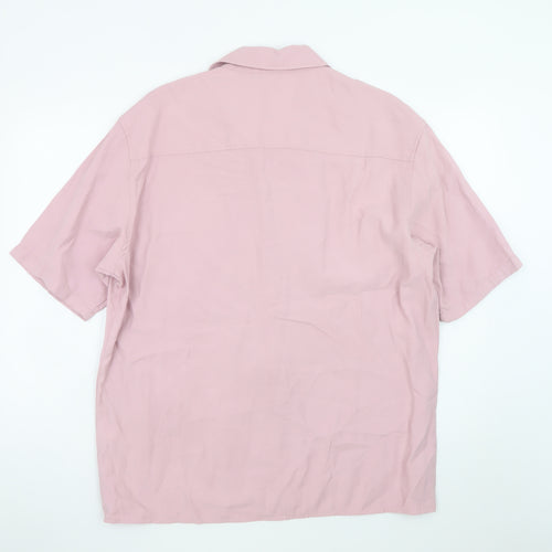 Bershka Men's Pink Short Sleeve Button-Up Shirt L Regular Fit