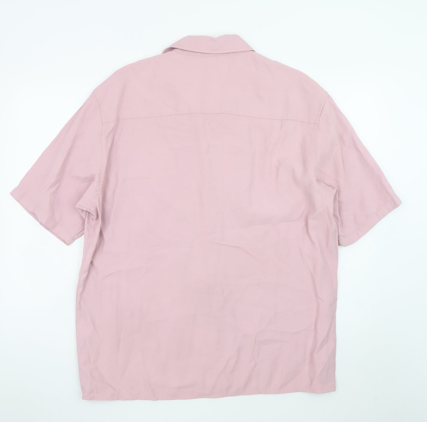 Bershka Men's Pink Short Sleeve Button-Up Shirt L Regular Fit