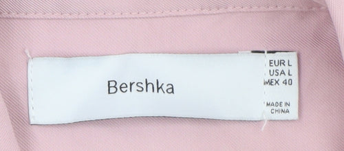Bershka Men's Pink Short Sleeve Button-Up Shirt L Regular Fit
