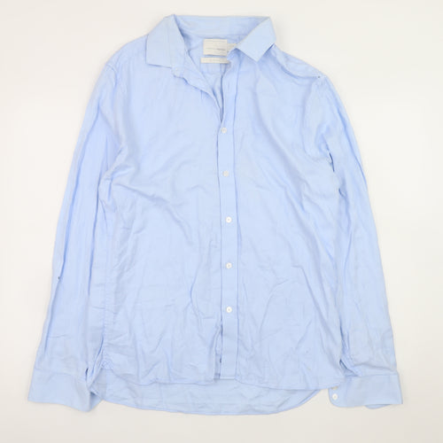 Topman Premium Men's Blue Slim Fit Long Sleeve Cotton Shirt Size L