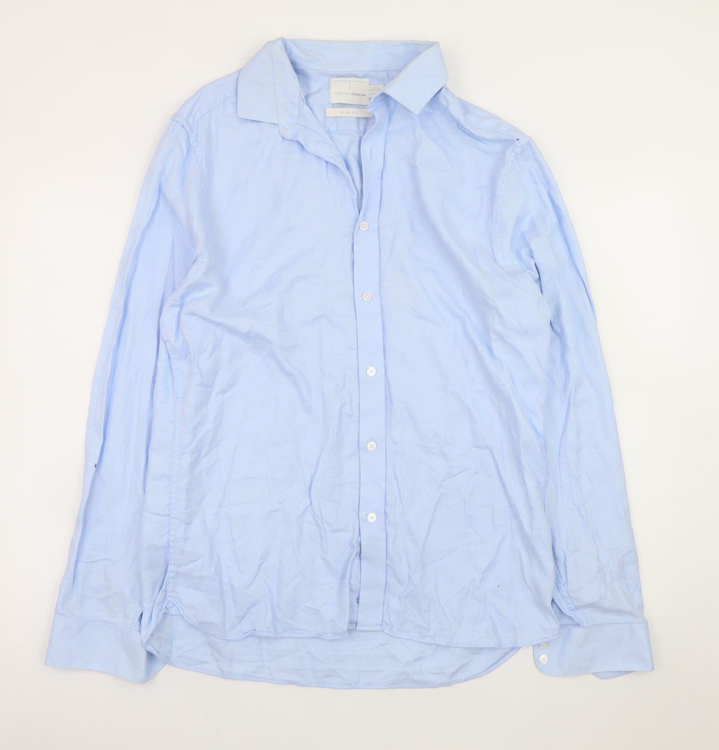Topman Premium Men's Blue Slim Fit Long Sleeve Cotton Shirt Size L