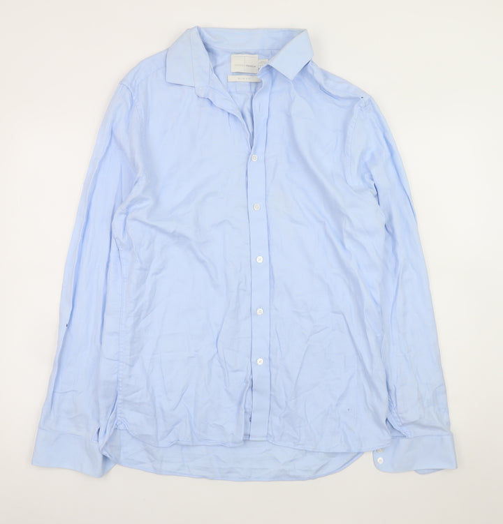 Topman Premium Men's Blue Slim Fit Long Sleeve Cotton Shirt Size L
