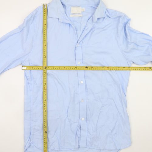 Topman Premium Men's Blue Slim Fit Long Sleeve Cotton Shirt Size L