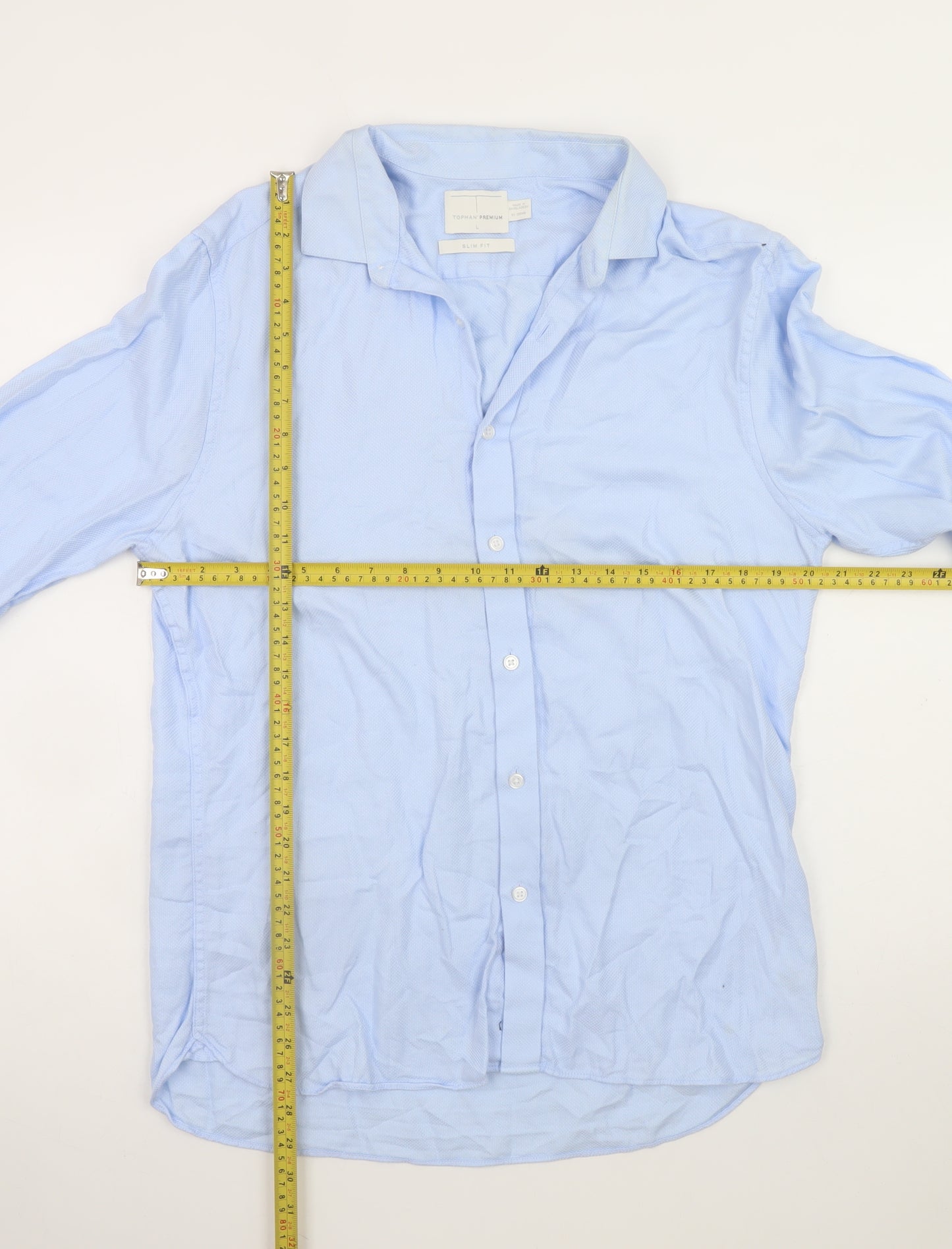 Topman Premium Men's Blue Slim Fit Long Sleeve Cotton Shirt Size L