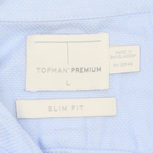Topman Premium Men's Blue Slim Fit Long Sleeve Cotton Shirt Size L