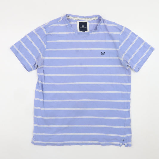 Crew Clothing Company Men's Blue Striped Cotton T-Shirt L Regular Fit