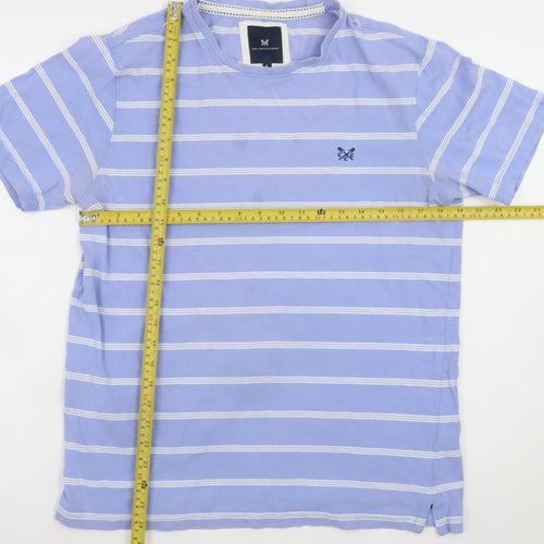 Crew Clothing Company Men's Blue Striped Cotton T-Shirt L Regular Fit