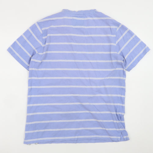 Crew Clothing Company Men's Blue Striped Cotton T-Shirt L Regular Fit