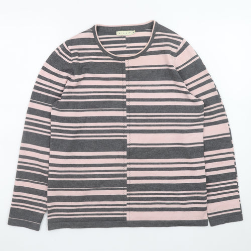 Micha M Women's Grey Pink Striped Long Sleeve Jumper Size M