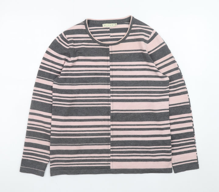 Micha M Women's Grey Pink Striped Long Sleeve Jumper Size M