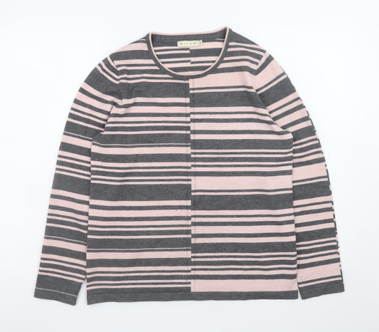 Micha M Women's Grey Pink Striped Long Sleeve Jumper Size M